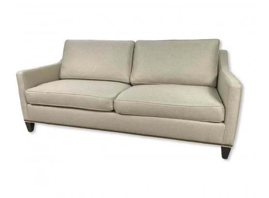 Nailhead Trim Linen Sofa In Light Gray