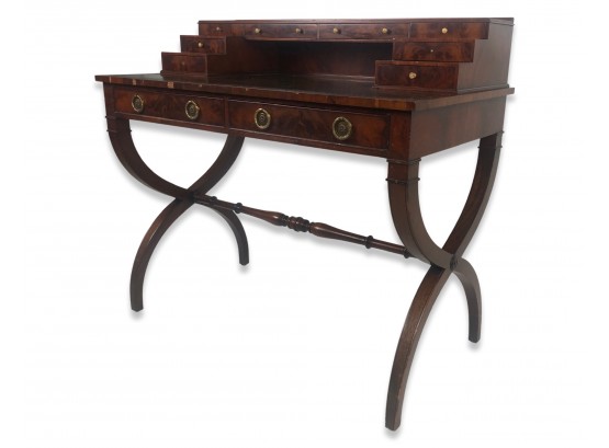 Mahogany Banded Leather Top Writers Desk