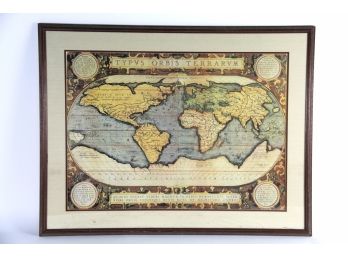 'Typus Orbis Terrarum' Framed World Map By Abraham Ortelius