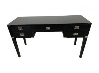 A Black Modern Desk With Campaign Style Hardware