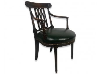 Vintage Green Leather Nail Head Trim Arm Chair