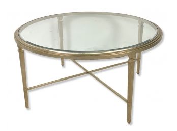A Modern White Gold Painted Beveled Glass Coffee Table