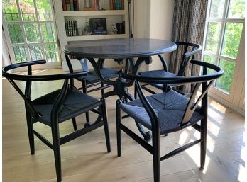 Cast Iron Marble Top Kitchen Table With 4 Coordinating Chairs