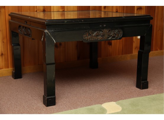 Beautiful Asian Black Lacquer Coffee Table With Mother Of Pearl Inlay