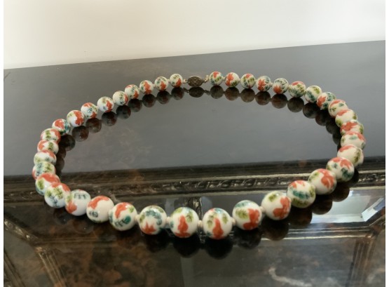 An Asian Cloisonn Bead Necklace With Sterling Clasp
