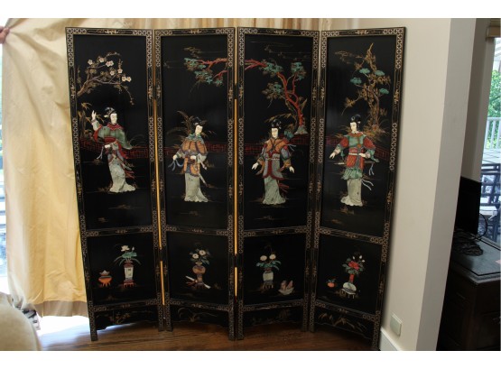 A Four Panel Carved Asian Screen