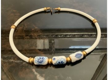 A Blue And White Asian Porcelain Bead Necklace