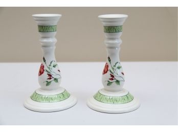 A Pair Of Tiffany And Co Hand Painted Candle Sticks