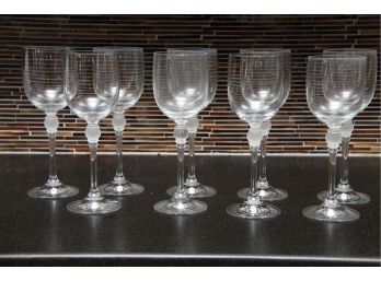 A Set Of Nine Frosted Glass Stem Red Wine Glasses