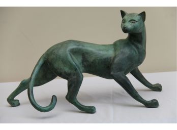 A Bronze Siamese Cat Standing With Green Patina