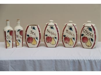 Purinton Pottery Canister Set With Oil And Vinegar Cruets