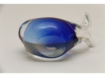A Blue Glass Whale Paperweight