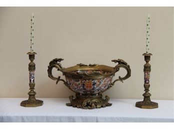 An Chinese Export Asian Bowl With Coordinating Candle Set