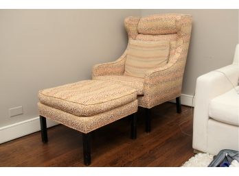 A Custom Upholstered Wingback Chair And Ottoman
