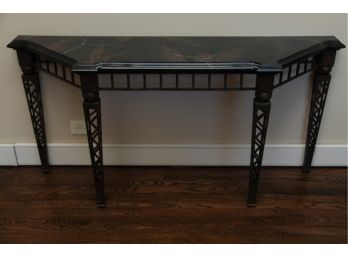 A Brushed Copper Marble Top Console Table
