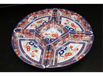 A Five Compartment Asian Inspired Lazy Susan Serving Dish