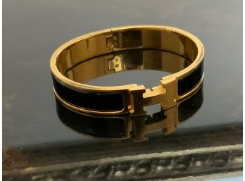 Hermes Style Black And Gold Tone  Bracelet