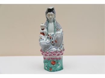 Asian Mother Hand Painted Porcelain Sculpture