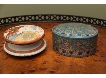A Pair Of Hand Painted Lidded Boxes