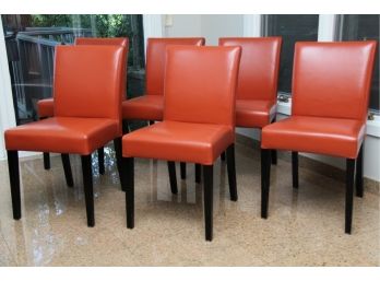 Set Of Six Crate And Barrel Red Orange Dining Chairs