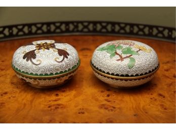 A Pair Of White Chinese Enamel Lidded Boxes