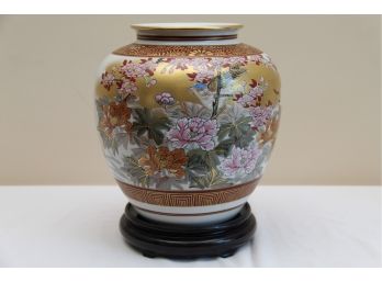 An Asian Bowl On Rosewood Stand Stamped On Bottom