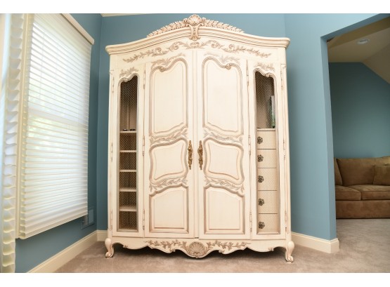 Off-White With Silver Accent Speckle Painted Armoire