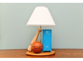 A Blue Sports And Locker Baby Lamp (tested And Works)