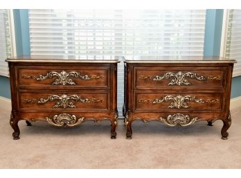 A Pair Of Mahogany Gold Tone 2 Drawer Nightstands