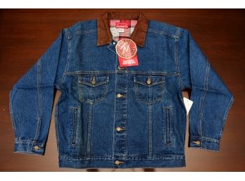 A Marlboro Denim Jacket With Leather Collar Size Large