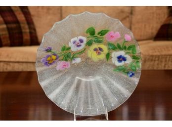 A Floral Bubbled Art Glass Display Bowl