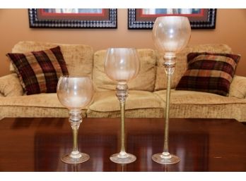 A Trio Of Speckle Painted Glass Candle Holders