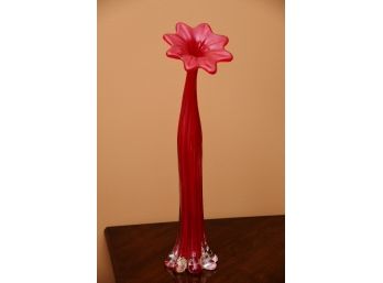 A Red Glass Petal Handmade Vase