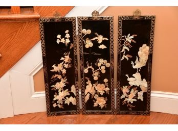 A Trio Of Carved Mother Of Pearl Asian Inspired Wall Hanging Art