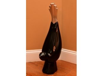 A Black Painted Wooden Bird Statue