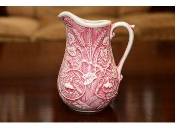 A Signed Painted Red Floral Pitcher