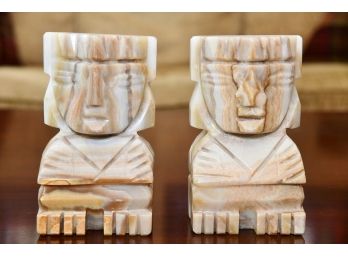 A Pair Of Carved Stone Face Bookends