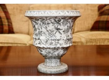 A Gray Botanical Crackled Porcelain Vase
