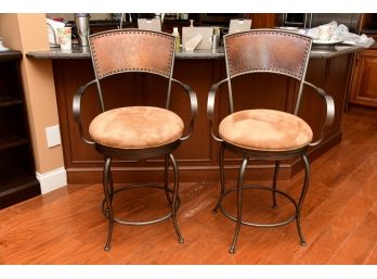 A Pair Of Asrtistica Metal Counter Height Stools