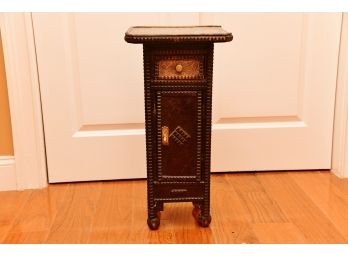 A Ball Footed Tooled Copper Wooden Small Accent Table READ