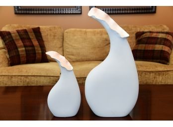 A Pair Of Coordinating Free Form Vases Signed