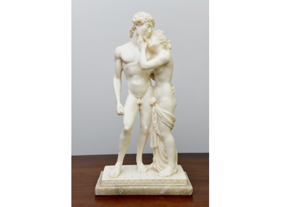 Grecian Lovers Cast Statue On Marble Base