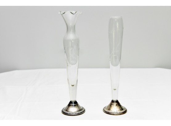 Weighted Sterling Silver Glass Bud Vases