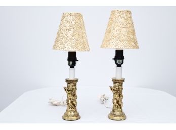 Pair Of Gilded Angel Lamps