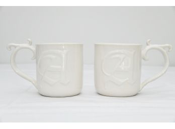 Pair Of Monogrammed Pottery Barn Mugs