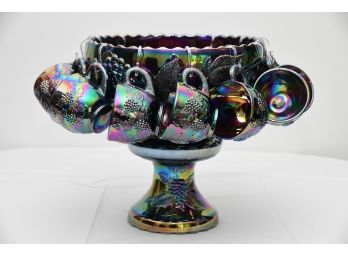 Carnival Glass Two-Part Punch Bowl Set By L.E. Smith