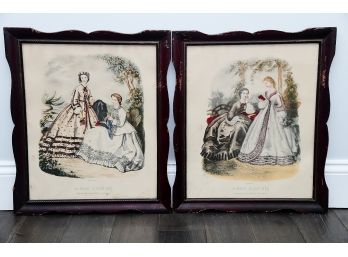 Pair Of 19th Century Paris Fashion Prints Framed 'La Mode Illustree'