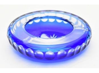 Cut To Clear Blue Glass Ash Tray