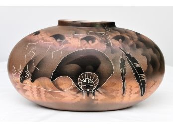 Native American Hozoni's Story Line Pottery Vase