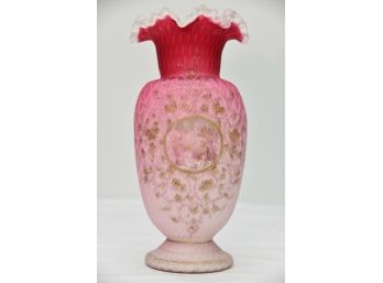 Freeform Cranberry Glass Decorated Vase